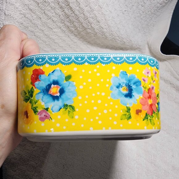 Pioneer Woman Yellow Floral Polka Dot Ceramic Baking Dish W/Lid Farmhouse Decor - Picture 3 of 6